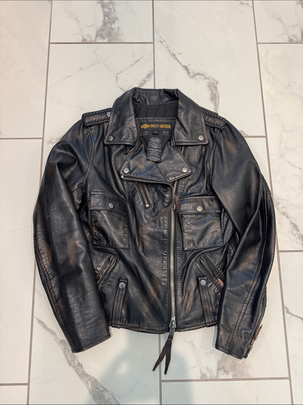 Harley-Davidson Black Leather Stud-Shoulder Motorcycle Jacket